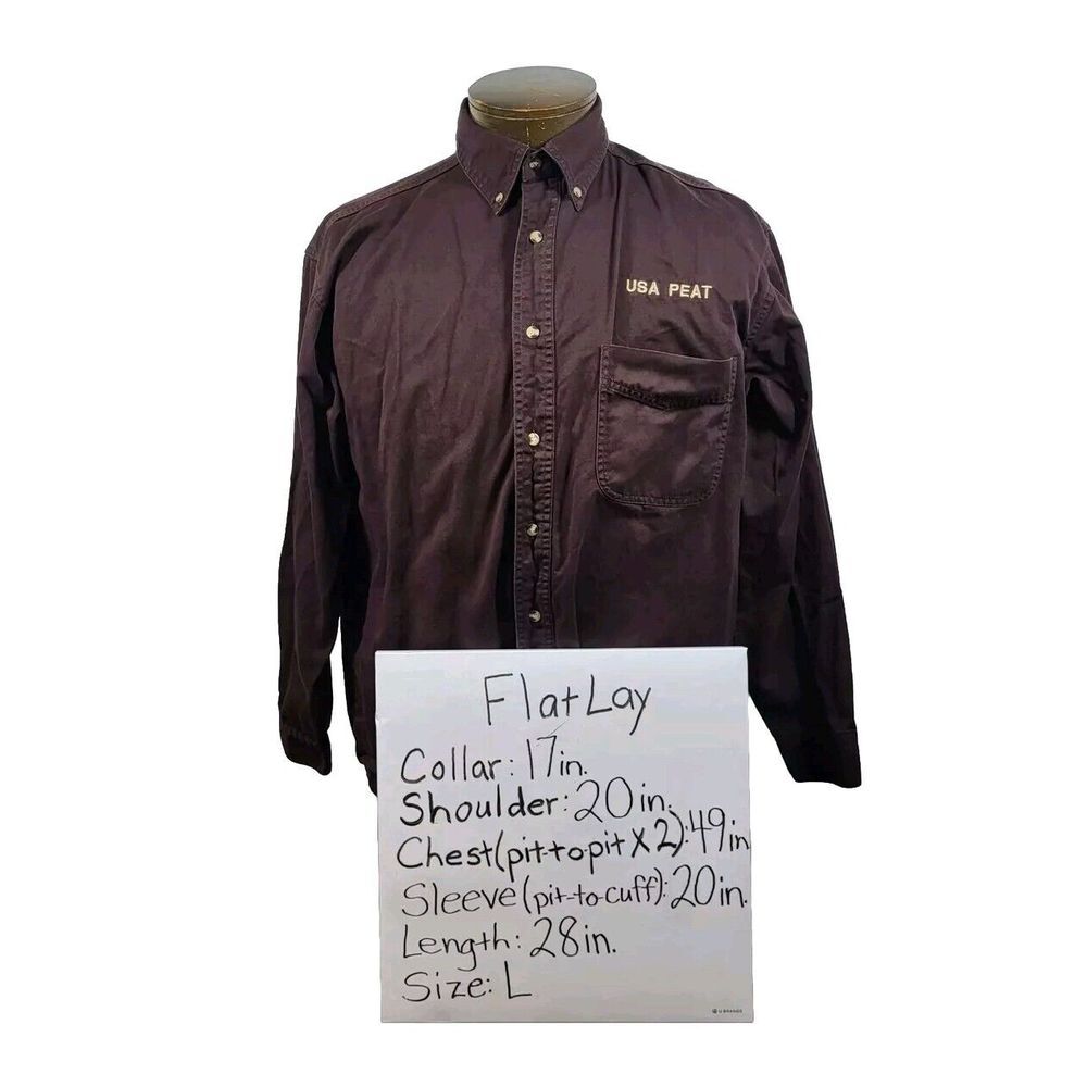 Blue Generation USA Peat Shirt Mens L‎ Brown Long Sleeve Button Up Embroidered